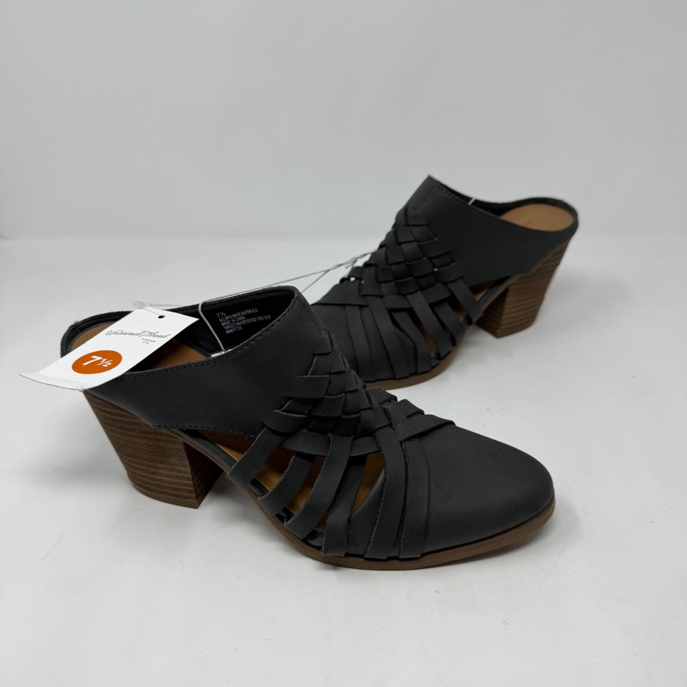 NWT Universal Thread Woven Block Heel Mules Cognac Western Gray Women's Size 7.5